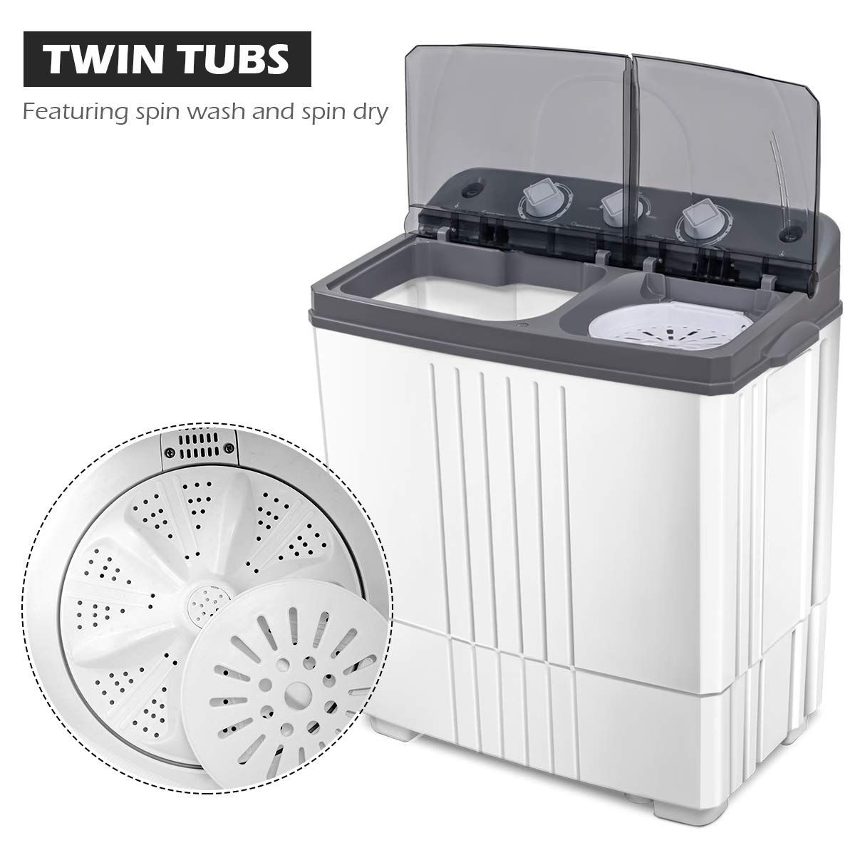 Portable Washing Machine, Twin Tub 20Lbs Capacity, Washer(12Lbs) and Spinner(8Lbs)
