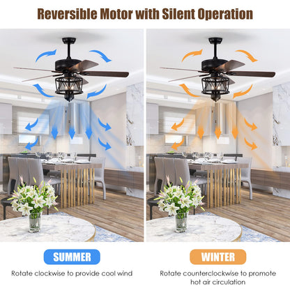 50-Inch Ceiling Fan with Lights, Indoor Ceiling Fan with Pull Chain Control, Mute Motor (Coffee)