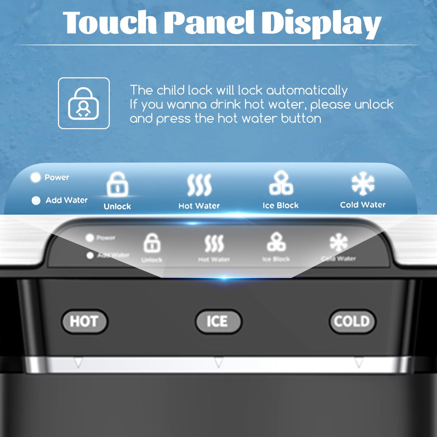 Water Dispenser with Ice Maker, 3-in-1 Countertop Hot/Cold Dispenser with Ice Machine