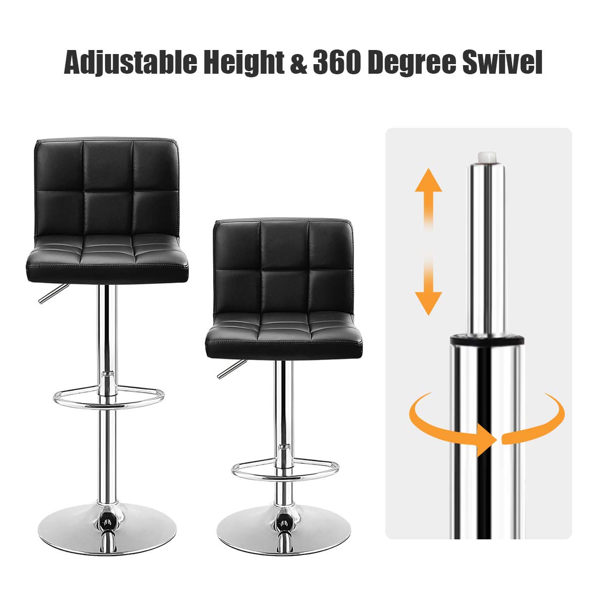 Modern Swivel Adjustable Height PU Leather Barstools with Back