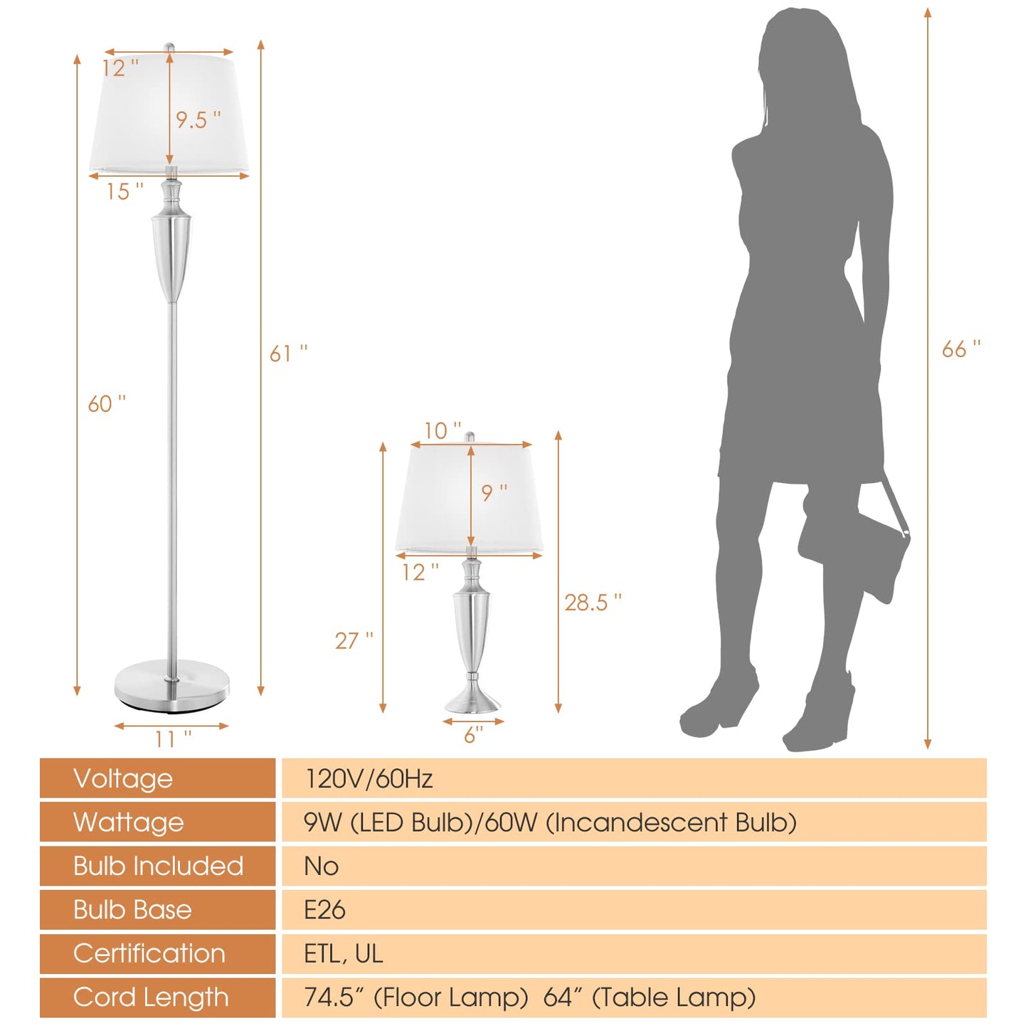 ARLIME 3 Piece Lamp Set, Modern Floor Lamp & 2 Table Lamps