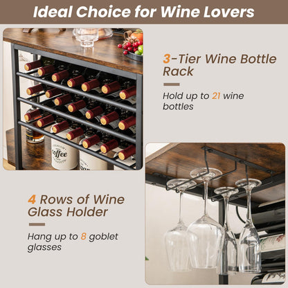 Wine Bar Cabinet 3-Tier Liquor Cabinet with Power Outlets