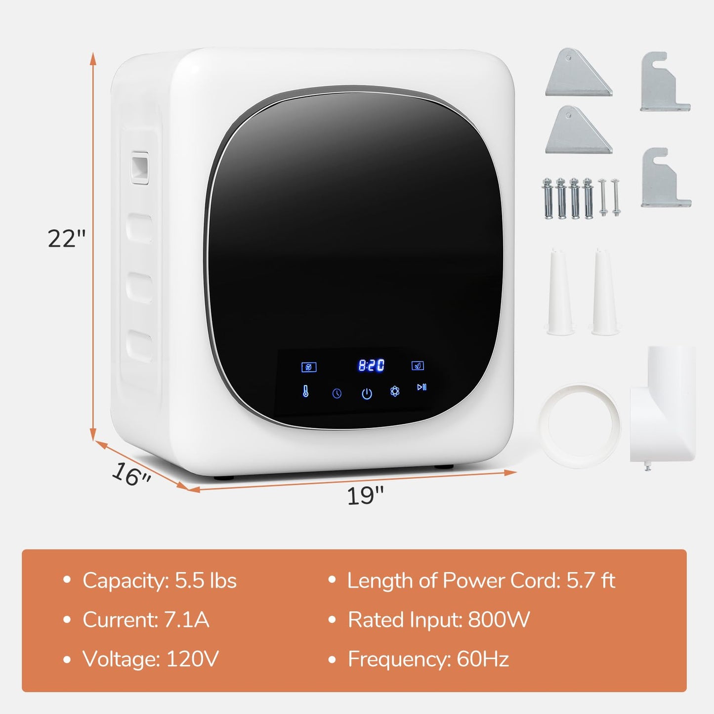 1.5 cu.ft Compact Drying Machine with Stainless Steel Tub & LED Touch Panel