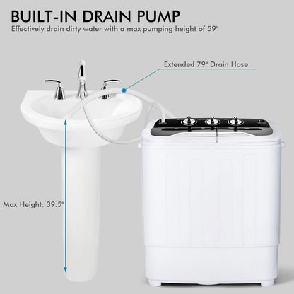 Portable Washing Machine 2 in 1 Twin Tub 13Lbs Capacity Washer(8Lbs) and Spinner(5Lbs)