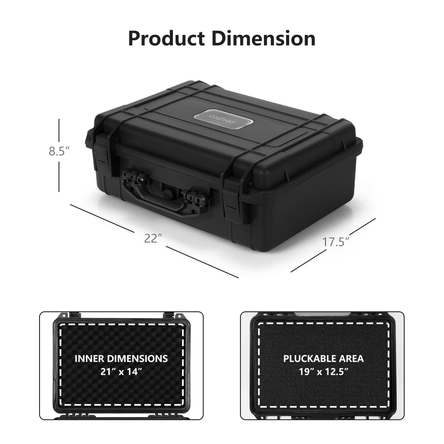 Waterproof Hard Case 22-Inch Multi-Purpose Small Camera Dry Box with DIY Customizable Foam Insert
