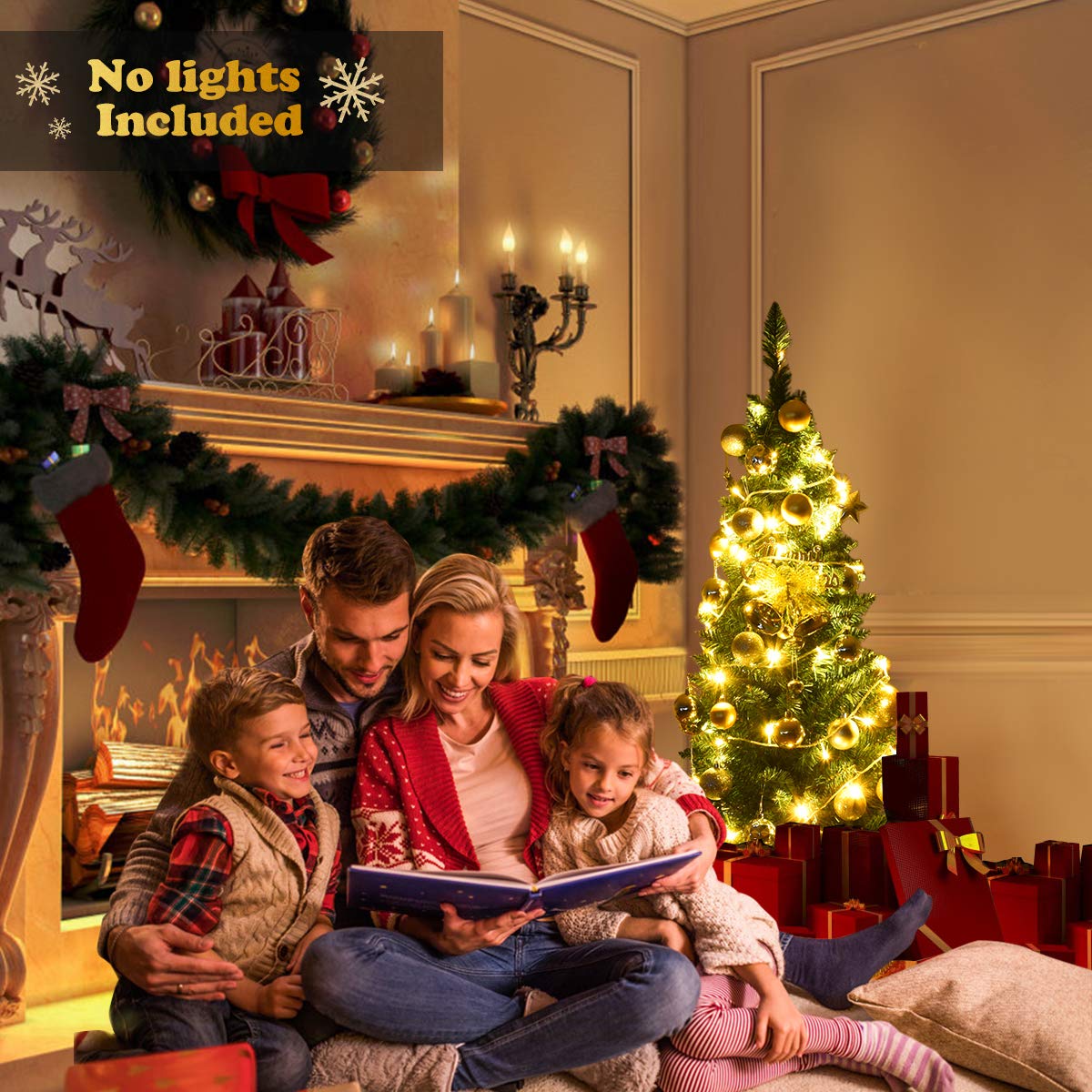 5FT Pencil Christmas Tree Slim Skinny Hinged Pine Tree with PVC Material