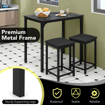 Space Saving Dinette Set w/Counter Height Table & 2 Upholstered Bar Stools