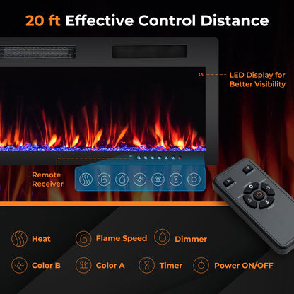 50 Inch Electric Fireplace Recessed and Wall Mounted, 750W/1500W Electric Fireplace Heater with Remote