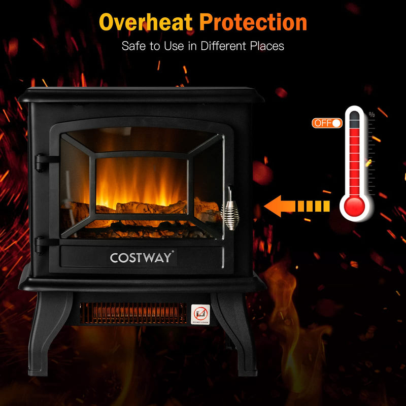 Electric Fireplace Stove 17-Inch Wide Freestanding Space Heater with 3D Realistic Flame