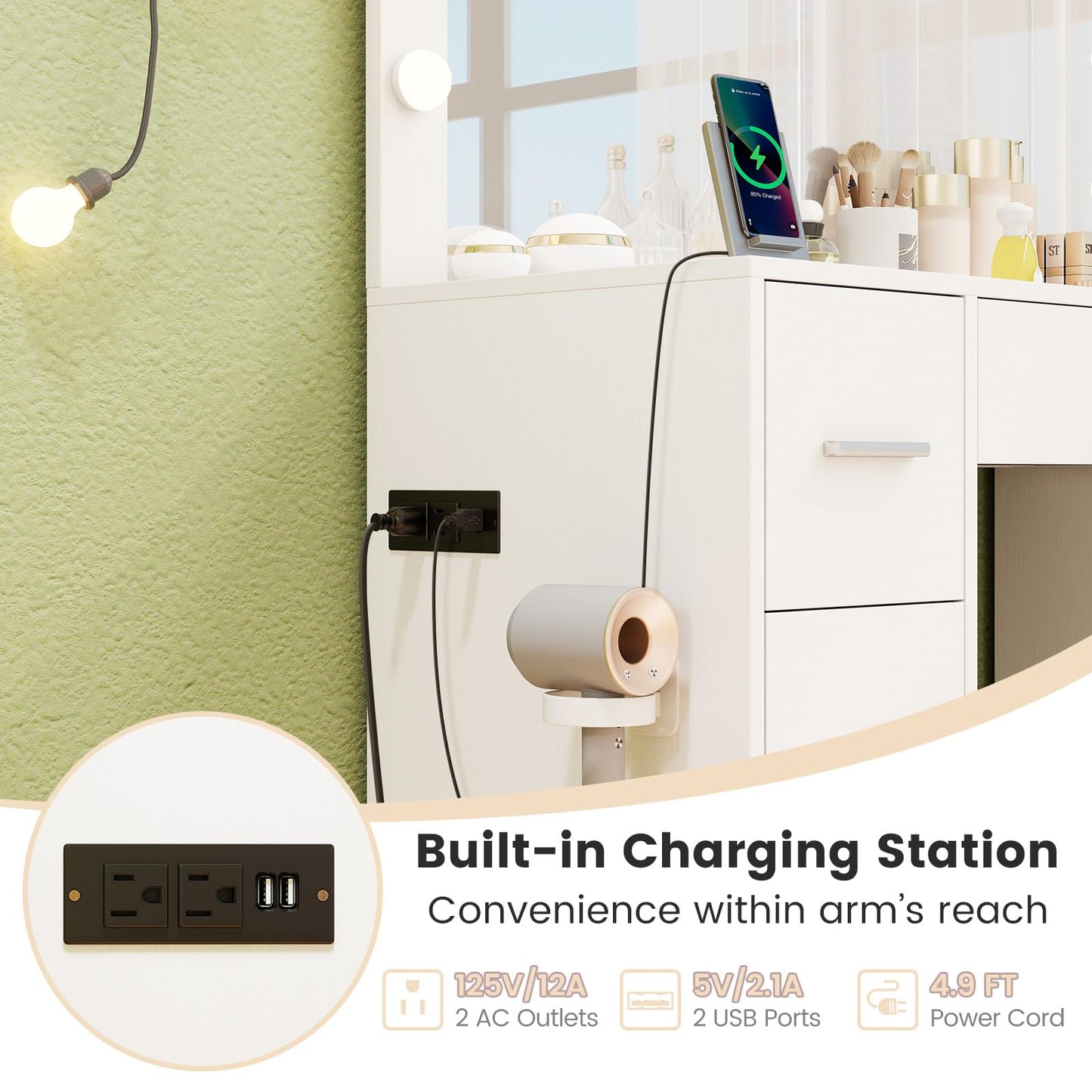 43.5'' Modern Dressing Table with Charging Station