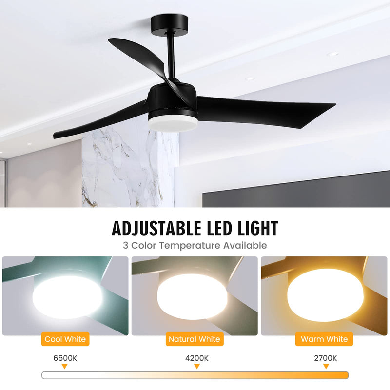 52 Inch Ceiling Fan with Light, Indoor Outdoor LED Ceiling Fan w/Remote Control, 6-Level Adjustable Speed