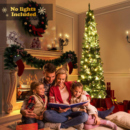 8FT Pencil Christmas Tree Slim Skinny Hinged Pine Tree with PVC Material