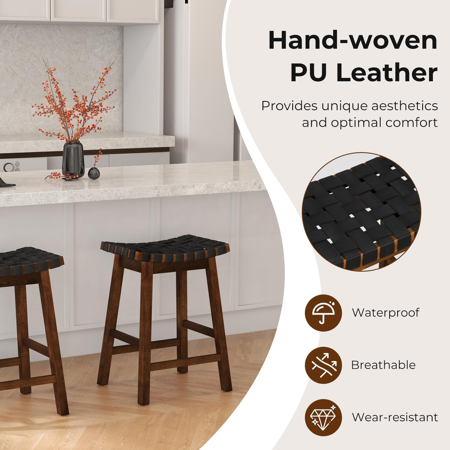 Woven Saddle Stools Set of 2/4 25.5-inch Vintage Counter Height Chairs