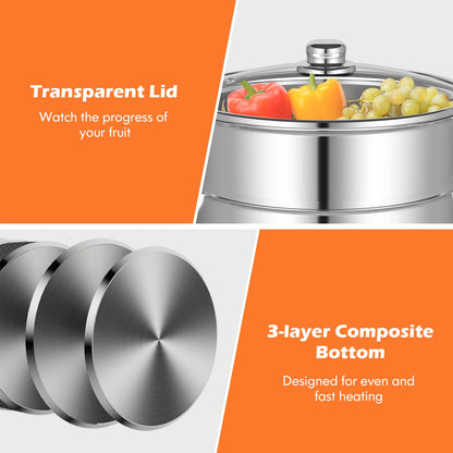 11 Quart Fruits Vegetables Steamer with Tempered Glass Lid