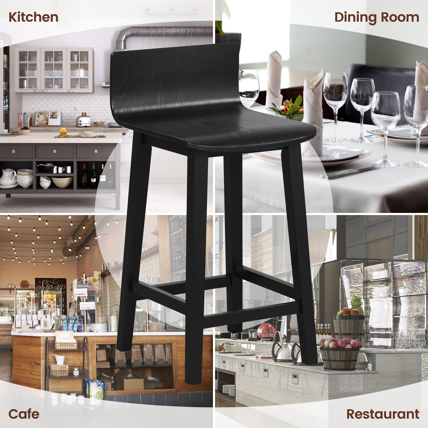 Solid Wood Bar Stools Set of 2/4 24.5-inch Counter Height Chairs