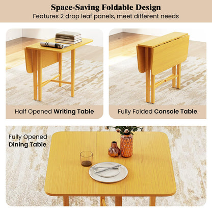 36" Compact Folding Kitchen Table for 2-4 People with Solid Rubber Wood Legs