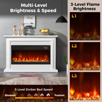 26 Inch Recessed Fireplace Heater, Electric Fireplace Insert w/Multi-Color Flame & Crystal Ember Bed