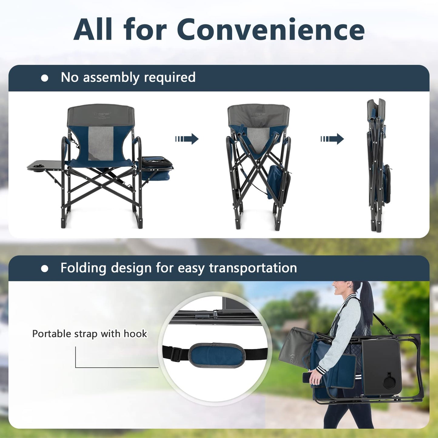 Folding Camping Chair Heavy-Duty Director Chair Supports 400lbs for Adults