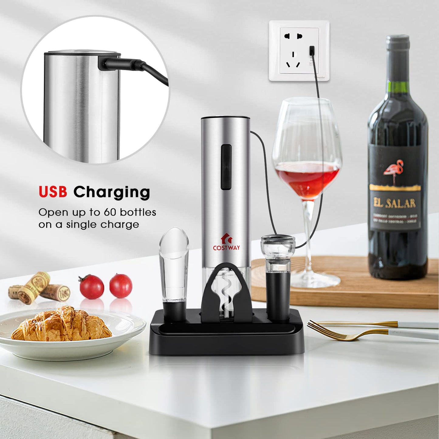 ARLIME Electric Wine Bottle Opener Set 6-in-1 Rechargeable Cordless Corkscrew Opener Set