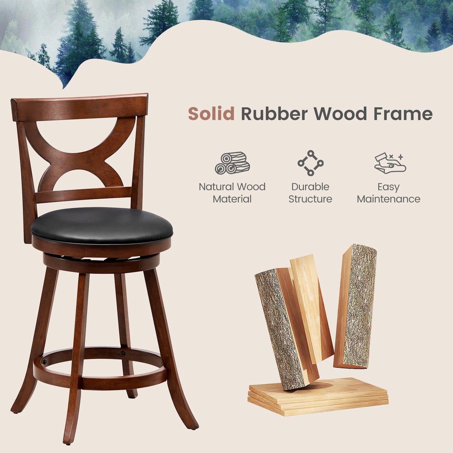 Bar Stools Set of 2/4 24'' 360-Degree Swivel Chairs