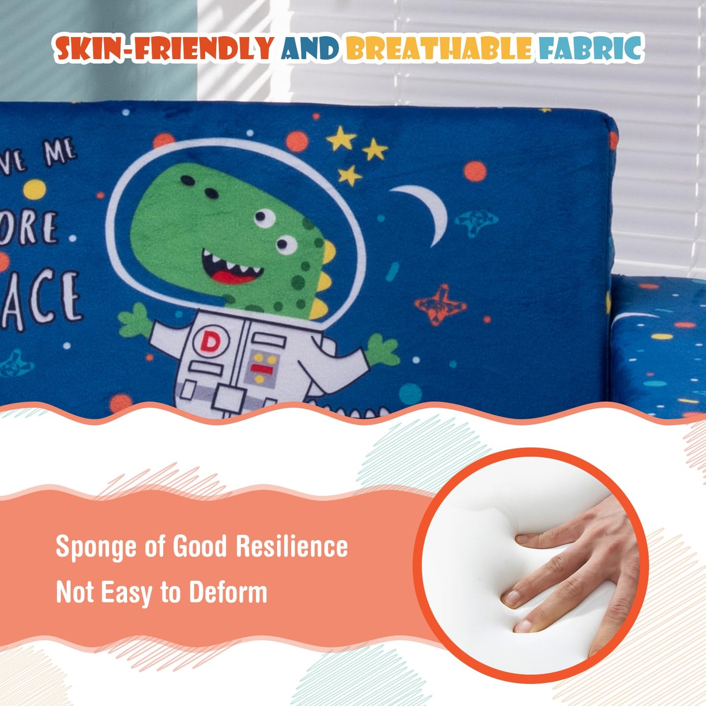 2-in-1 Convertible Sofa to Lounger for Children with Side Storage Pocket Flip Open Couch & Sleeper with Cut Patterns