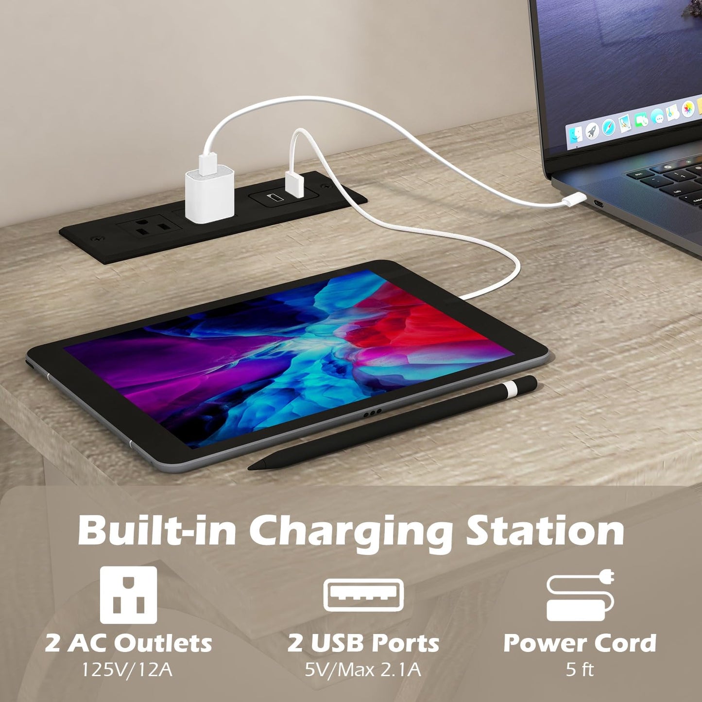 4 Piece Farmhouse Bar Table Set with Power Outlet for Kitchen