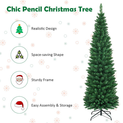 6FT Pencil Christmas Tree Slim Skinny Hinged Pine Tree with PVC Material