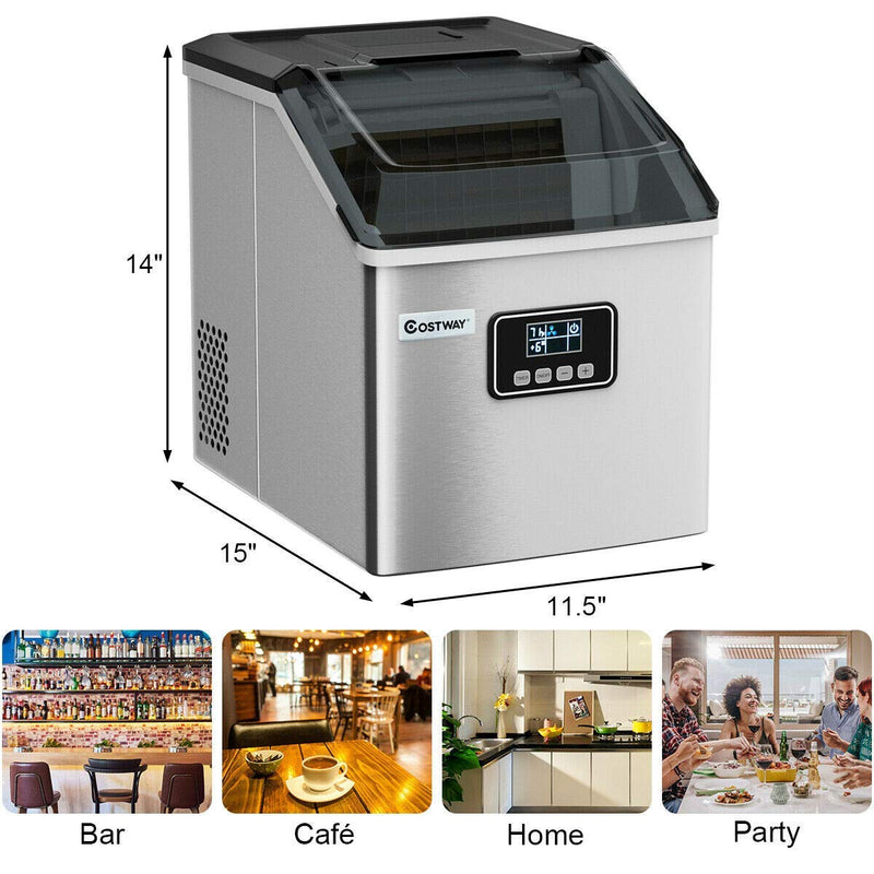 Ice Maker Countertop, 48LBS/24H Automatic Ice Stainless Steel Machine with Self-Cleaning Function