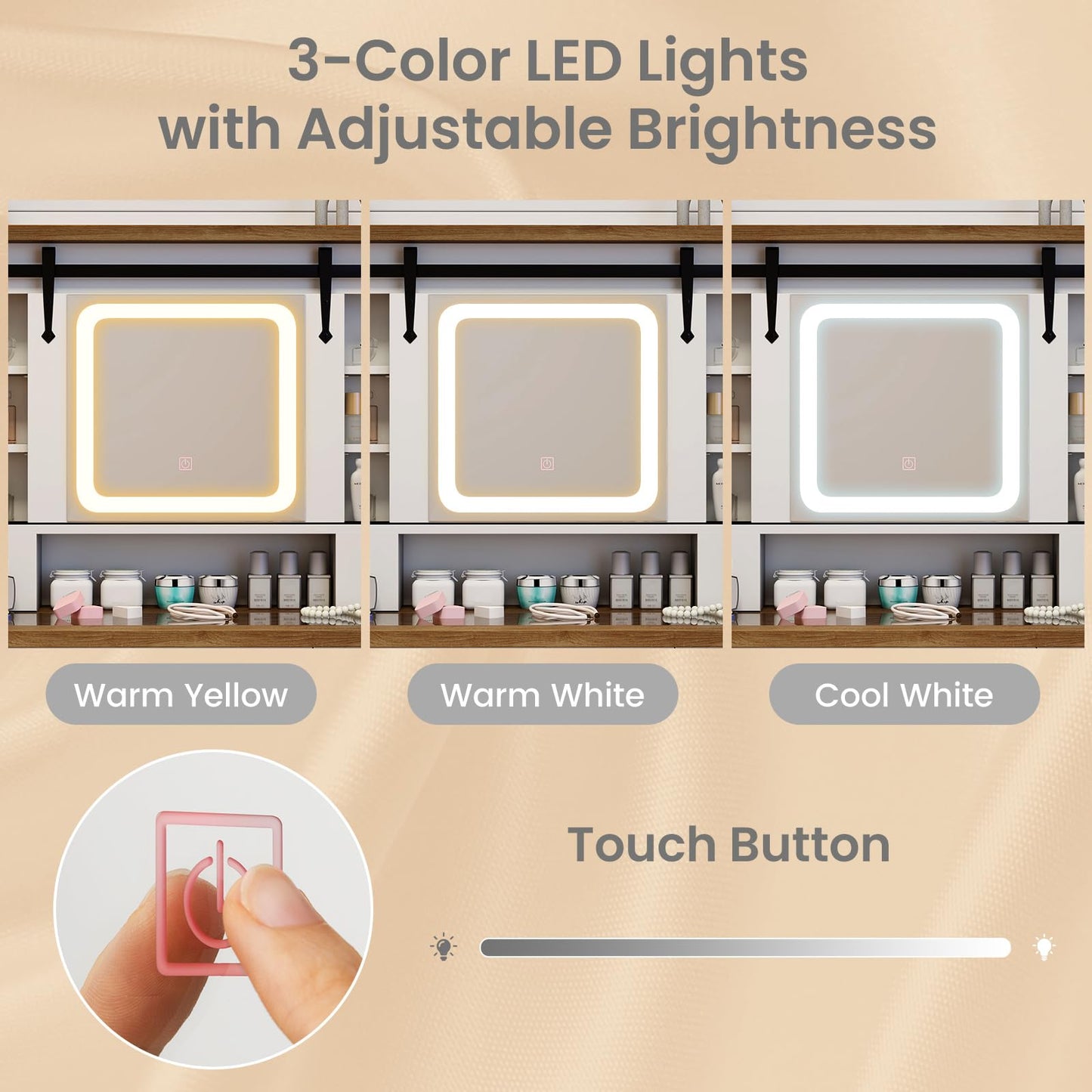 42'' Farmhouse Makeup Table with Sliding Mirror for Women