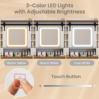 42'' Farmhouse Makeup Table with Sliding Mirror for Women