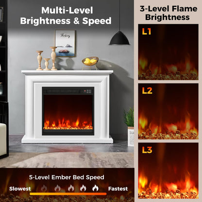 18 Inch Recessed Fireplace Heater Electric Fireplace Insert w/Multi-Color Flame & Crystal Ember Bed