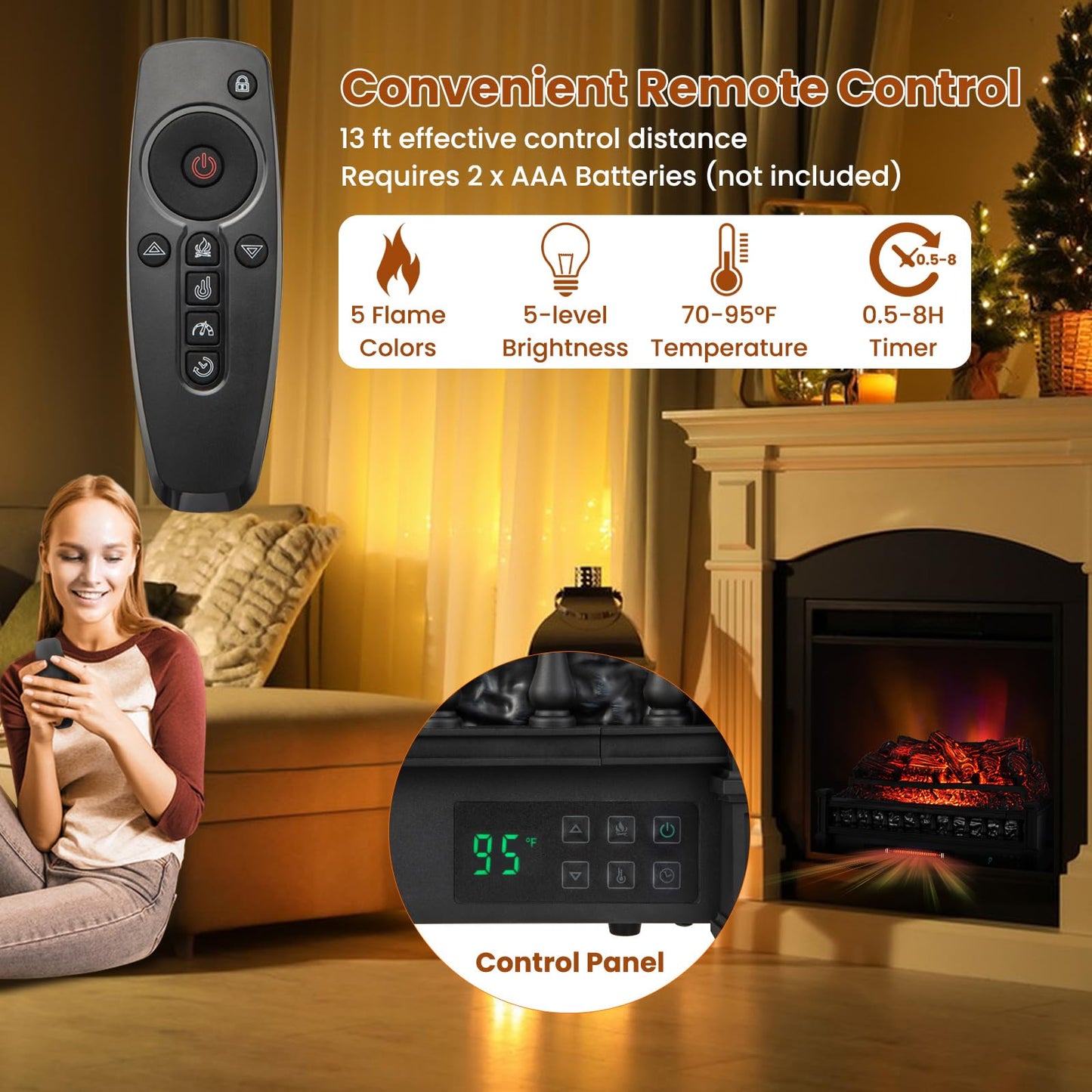 26 Inch Electric Fireplace Log Set Heater, Fireplace Insert Log Heater with Remote Control