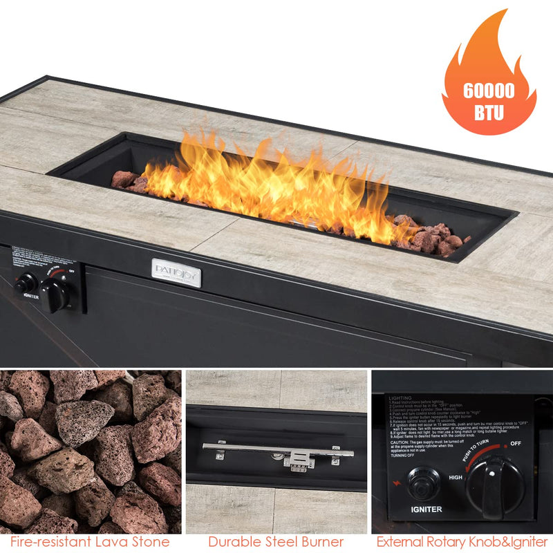60,000 BTU Outdoor Rectangle Gas Fire Table W/Ceramic Tabletop