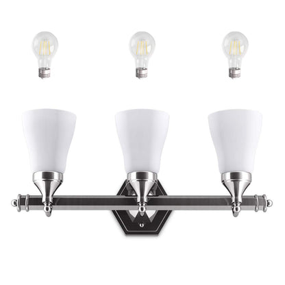 Bathroom Vanity Light Antique Brushed Wall Mounted with White Alabaster Wall Sconces Glass Shade