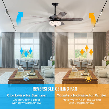 52 Inches Ceiling Fan with Remote Control, Indoor Ceiling Fan with 2 Downrods