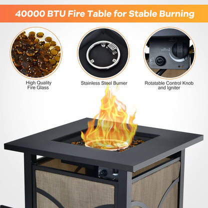 40000 BTU Square Gas Fire Pit Table with Lid