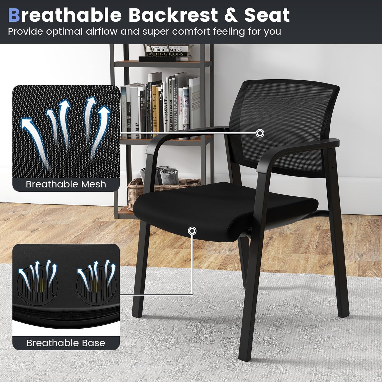 Office Guest Stacking Chairs with Mesh Backrest Armrest and Upholstered Seat