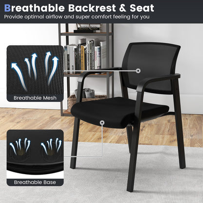 Office Guest Stacking Chairs with Mesh Backrest Armrest and Upholstered Seat