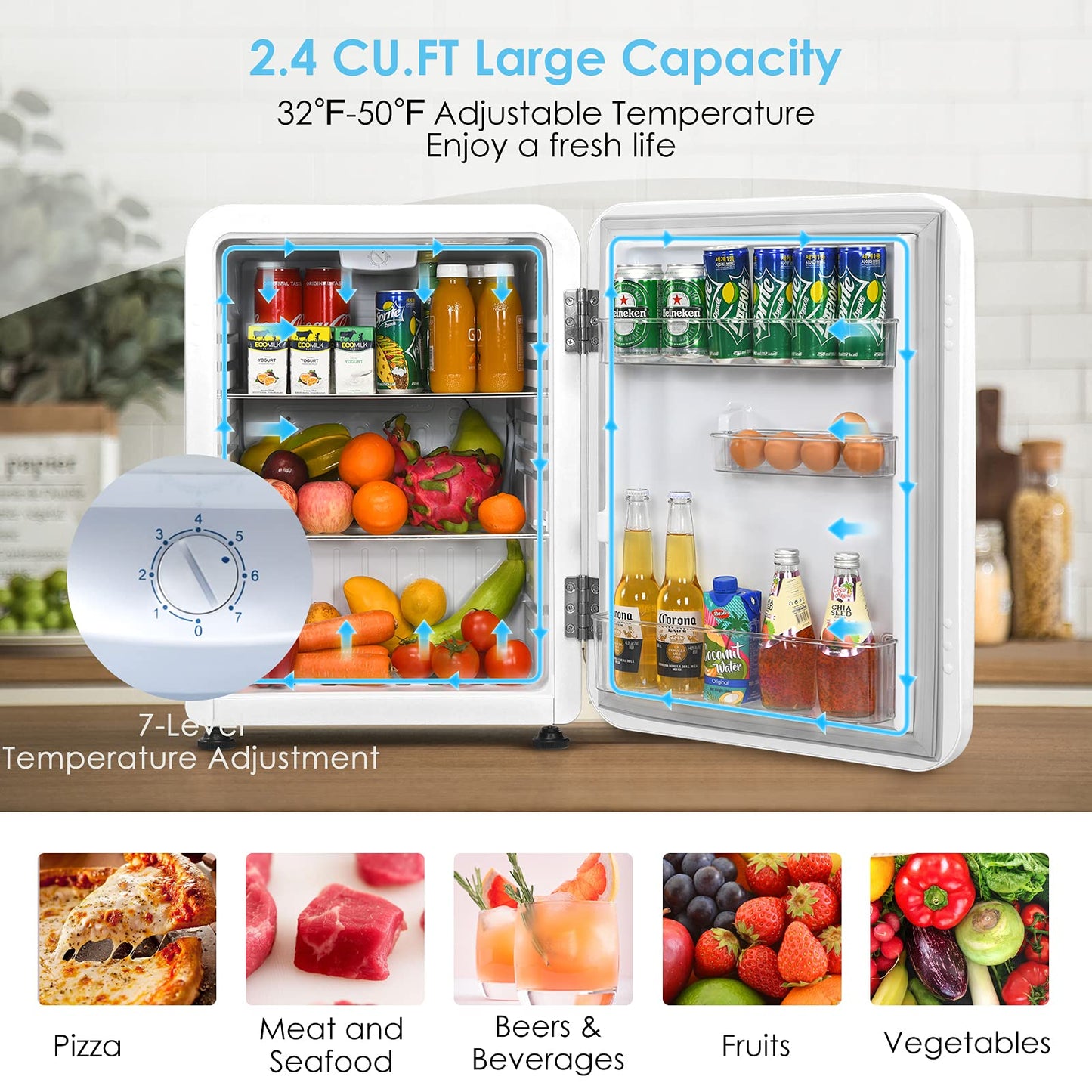 2.4 cu ft. Single Door Small Fridge with Auto Defrost Mini Fridge for Bedroom