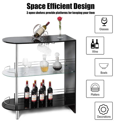 Bar Cabinets Table with 2-Holder Modern Liquor Display Bar Cabinet with Tempered Glass Shelves