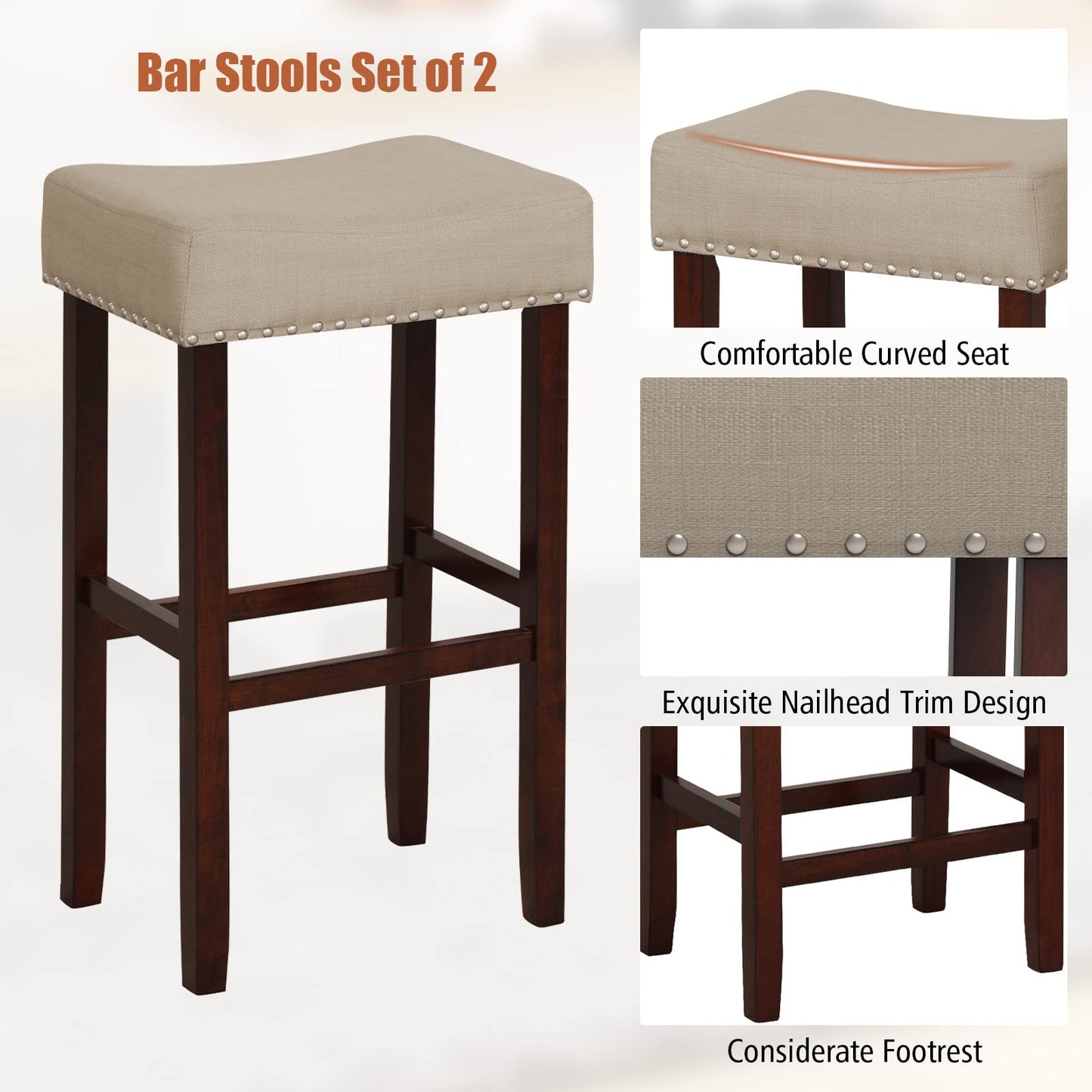 29.5-inch Counter Height Bar Stools Set of 2/4 Backless Vanity Chair for Makeup