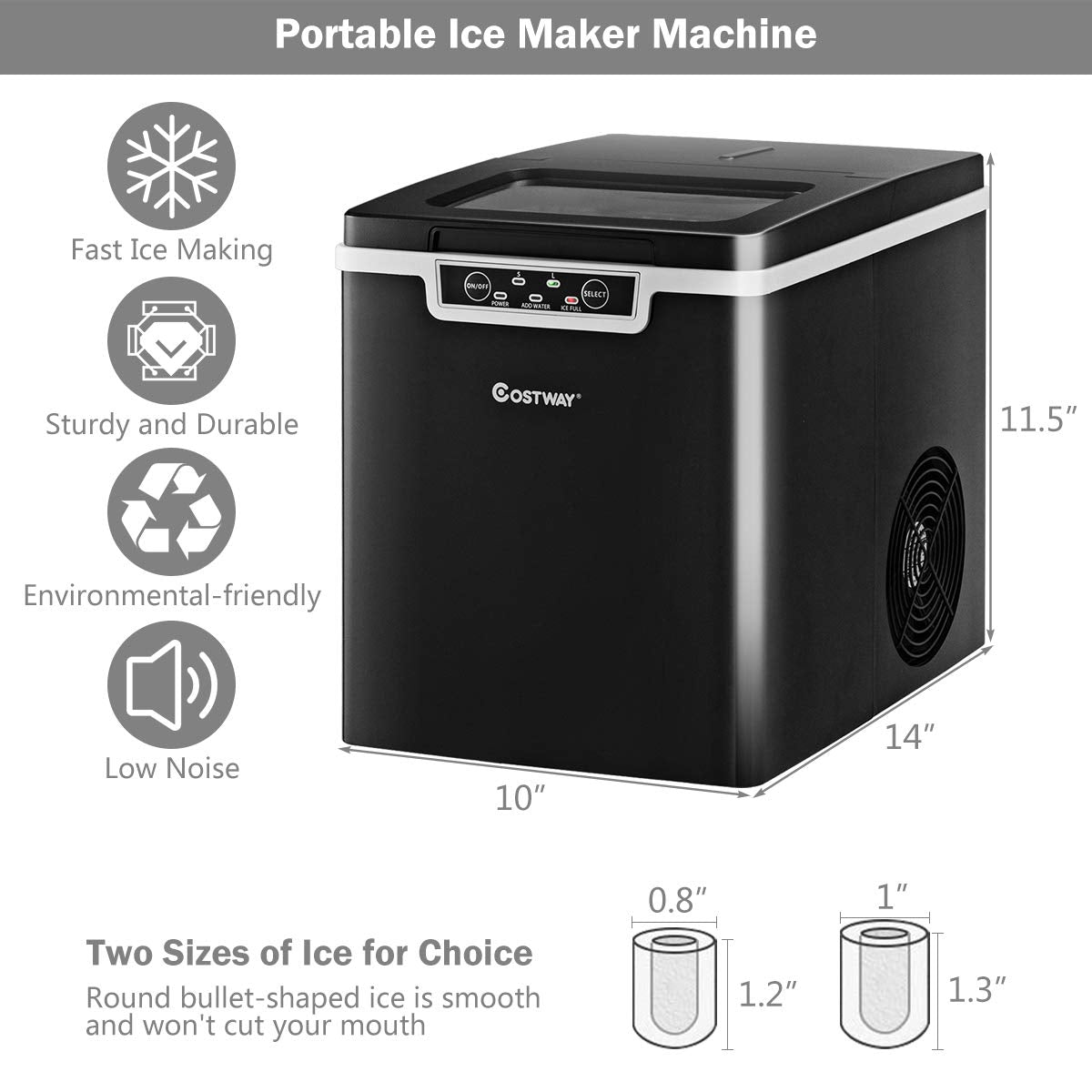 Countertop Ice Maker with Ice Scoop and Basket