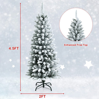 4.5Ft Snow-Flocked Artificial Christmas Tree w/ 373 Branch Tips