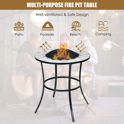 Outdoor Fire Pit with Mesh Cover & Fire Poker