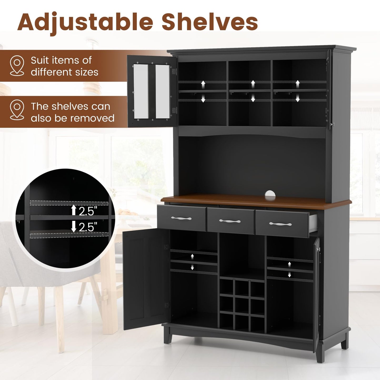 Kitchen Hutch Storage Cabinet Freestanding Pantry Buffet Sideboard