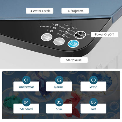 ARLIME Compact Mini Full-Automatic Laundry 2-In -1 Washer & Spin Dryer 7.7lbs Capacity