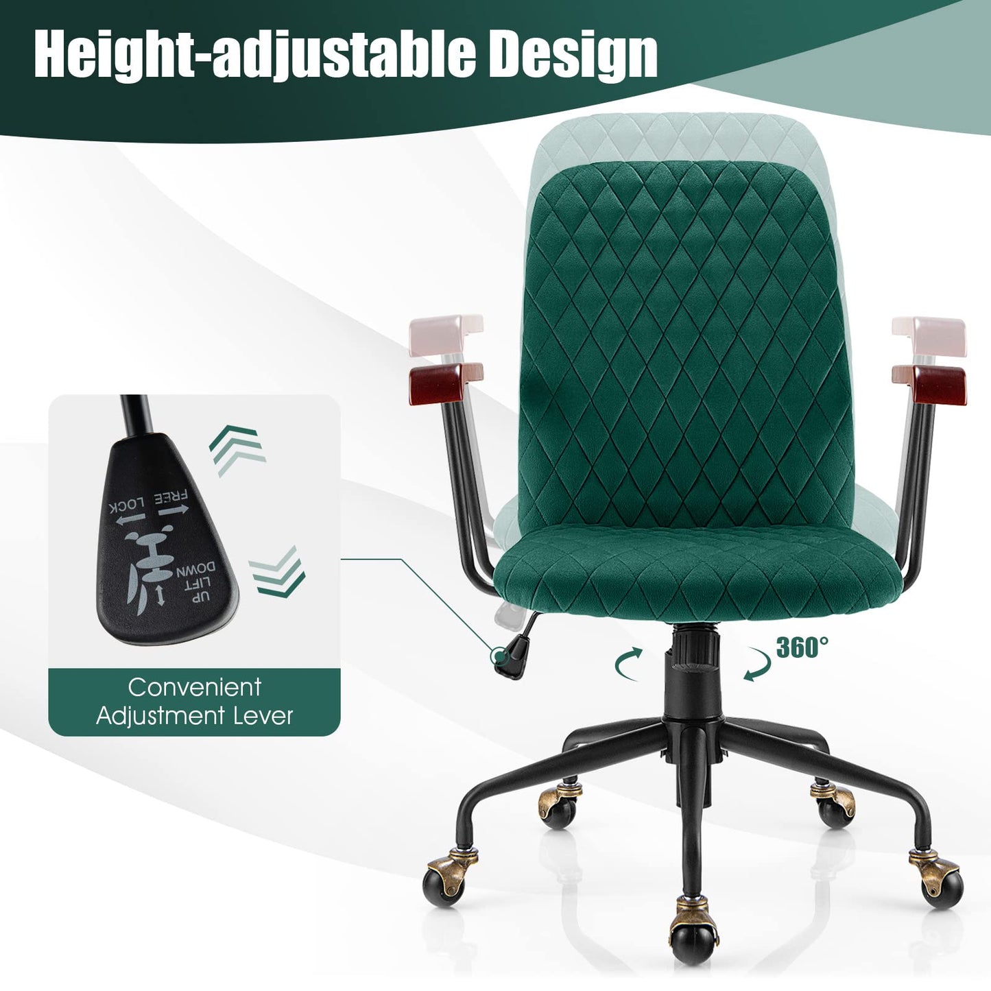 Ergonomic Home Office Chair Upholstered Velvet Leisure Office Chair
