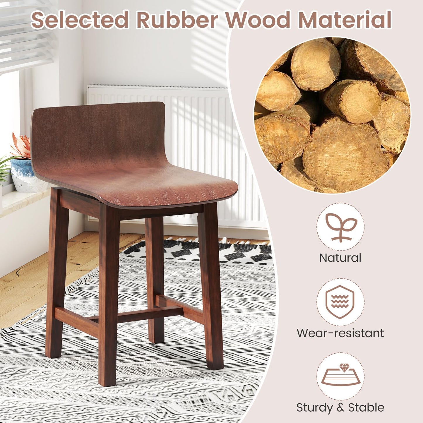 Swivel Solid Wood Dining Stools Set of 2/4 for Kitchen Island
