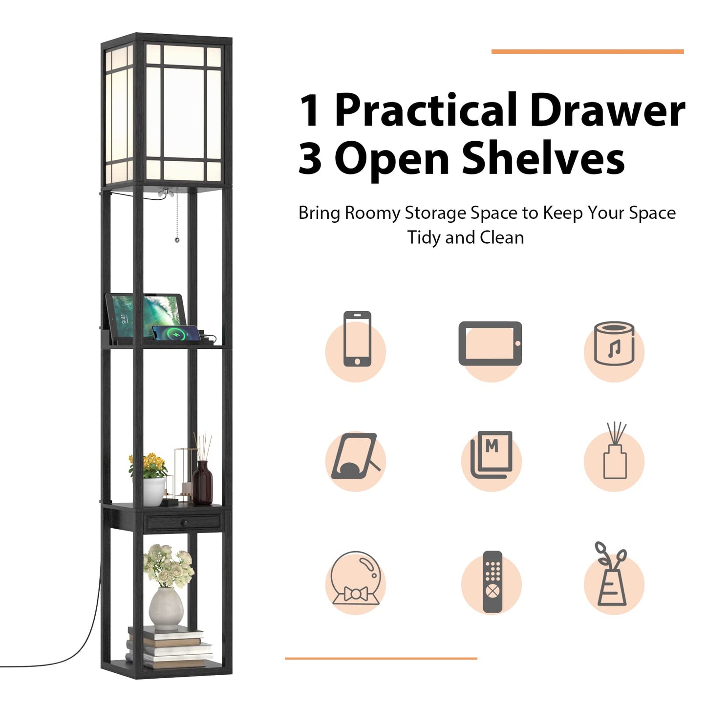 ARLIME Floor Lamp with Shelves and Drawer