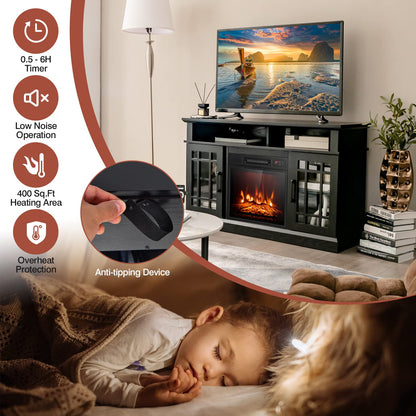 48 Inch Wooden TV Stand with Fireplace